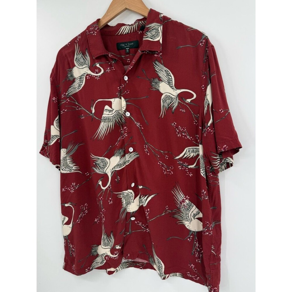 Rag & Bone Avery Vacation Camp Shirt | Red Crane | XL